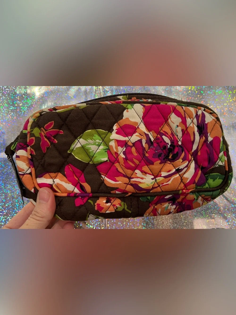 Vera Bradley Floral Cosmetic Bag Makeup Pouch Travel Case Mirror Quilted - Picture 3 of 6